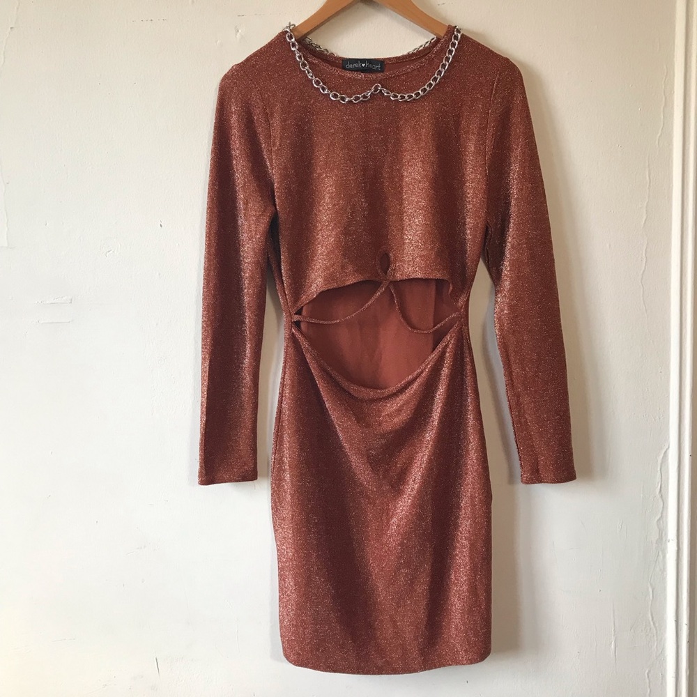 NWT Derek Heart Glitter Cut Out Dress with Chain Necklace L